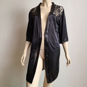 Sleek Black Satin Lace Robe